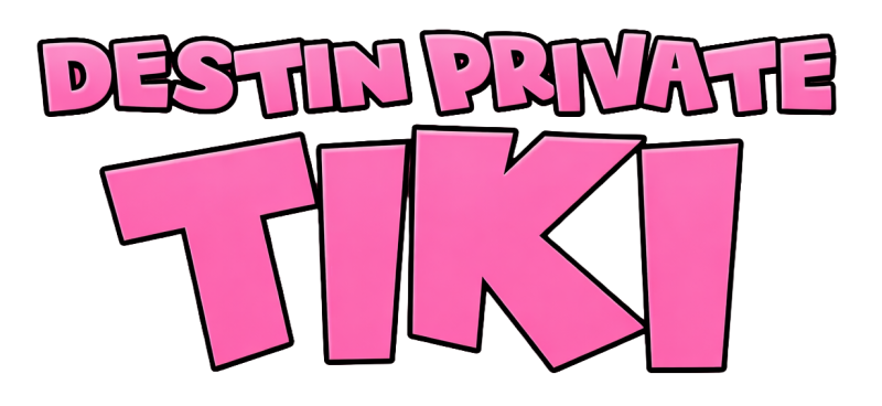 Pink bold text reads 'Destin Private Tiki' on a transparent background.